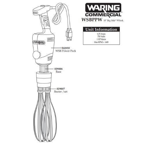 Waring WSBPPWA 10" Stainless Steel Heavy-Duty Big Stix Whisk - WSBPPWA